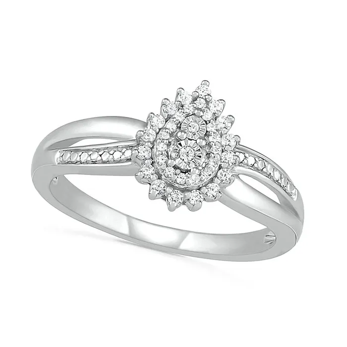Rings Goldia 013 CT TW Composite Natural Diamond Teardrop Frame Sunburst Promise Ring in Sterling Silver Rings Goldia 013 CT TW Composite Natural Diamond Teardrop Frame Sunburst Promise Ring in Sterling Silver