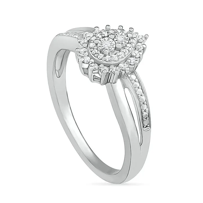 Rings Goldia 013 CT TW Composite Natural Diamond Teardrop Frame Sunburst Promise Ring in Sterling Silver Rings Goldia 013 CT TW Composite Natural Diamond Teardrop Frame Sunburst Promise Ring in Sterling Silver