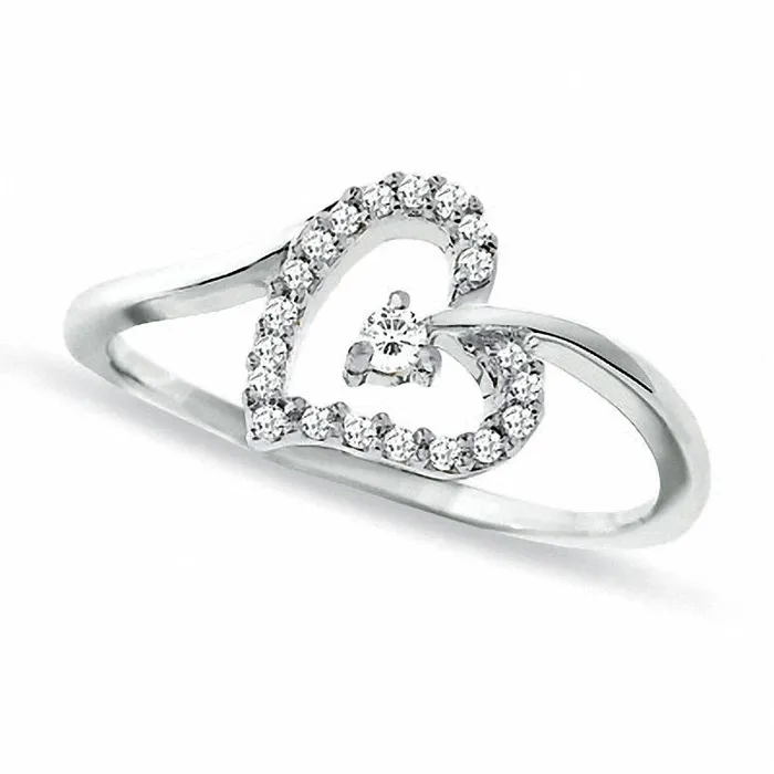 Rings Goldia 017 CT TW Natural Diamond Heart Ring in Solid 10K White Gold