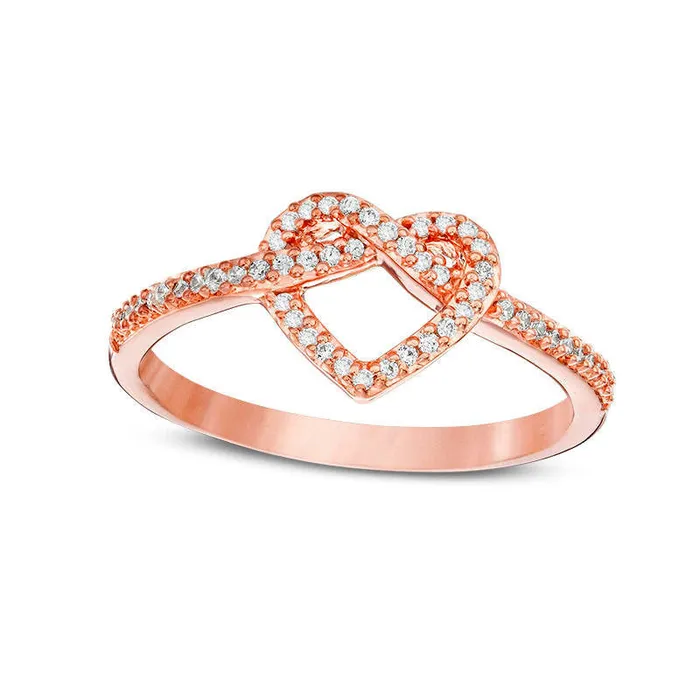 Rings Goldia 017 CT TW Natural Diamond Love Knot Heart Ring in Sterling Silver with Solid 14K Rose Gold Plate Rings Goldia 017 CT TW Natural Diamond Love Knot Heart Ring in Sterling Silver with Solid 14K Rose Gold Plate