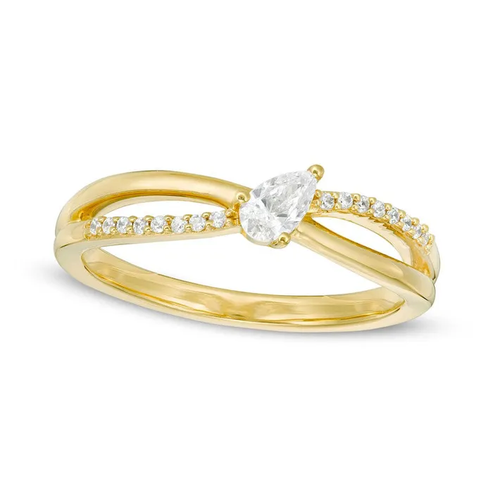 Rings Goldia 020 CT TW PearShaped Natural Diamond Crossover Promise Ring in Solid 10K Yellow Gold Rings Goldia 020 CT TW PearShaped Natural Diamond Crossover Promise Ring in Solid 10K Yellow Gold