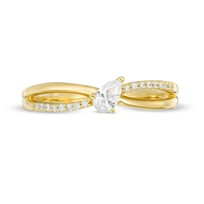 Rings Goldia 020 CT TW PearShaped Natural Diamond Crossover Promise Ring in Solid 10K Yellow Gold Rings Goldia 020 CT TW PearShaped Natural Diamond Crossover Promise Ring in Solid 10K Yellow Gold