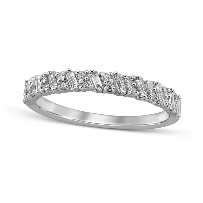 Rings Goldia 033 CT TW Baguette and Round Natural Diamond Anniversary Band in Solid 10K White Gold