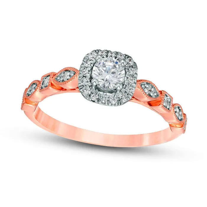 Rings Goldia 038 CT TW Natural Diamond Cushion Frame Alternating Antique VintageStyle Engagement Ring in Solid 14K Rose Gold Rings Goldia 038 CT TW Natural Diamond Cushion Frame Alternating Antique VintageStyle Engagement Ring in Solid 14K Rose Gold