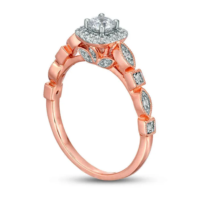 Rings Goldia 038 CT TW Natural Diamond Cushion Frame Alternating Antique VintageStyle Engagement Ring in Solid 14K Rose Gold Rings Goldia 038 CT TW Natural Diamond Cushion Frame Alternating Antique VintageStyle Engagement Ring in Solid 14K Rose Gold