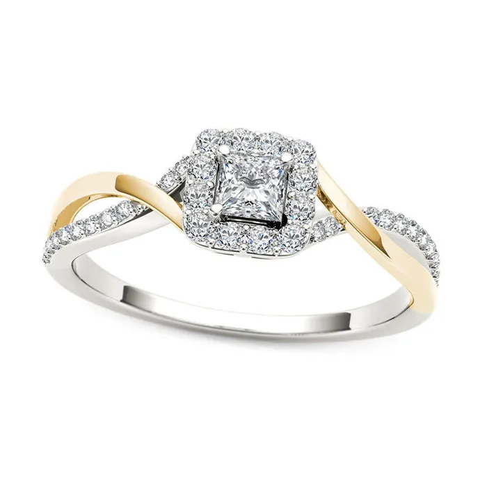 Rings Goldia 050 CT TW PrincessCut Natural Diamond Square Frame Twist Engagement Ring in Solid 14K TwoTone Gold Rings Goldia 050 CT TW PrincessCut Natural Diamond Square Frame Twist Engagement Ring in Solid 14K TwoTone Gold