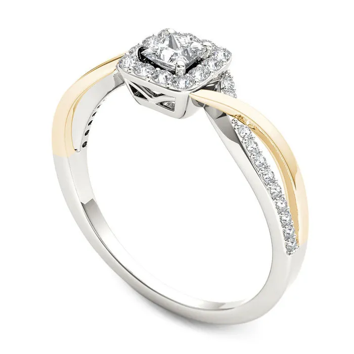 Rings Goldia 050 CT TW PrincessCut Natural Diamond Square Frame Twist Engagement Ring in Solid 14K TwoTone Gold Rings Goldia 050 CT TW PrincessCut Natural Diamond Square Frame Twist Engagement Ring in Solid 14K TwoTone Gold