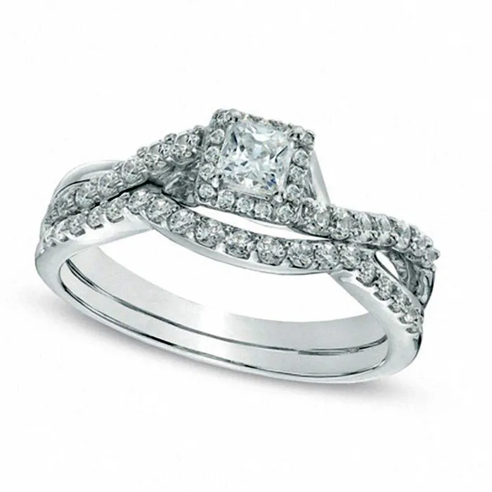 Rings Goldia 075 CT TW PrincessCut Natural Diamond Frame Twist Shank Bridal Engagement Ring Set in Solid 10K White Gold Rings Goldia 075 CT TW PrincessCut Natural Diamond Frame Twist Shank Bridal Engagement Ring Set in Solid 10K White Gold