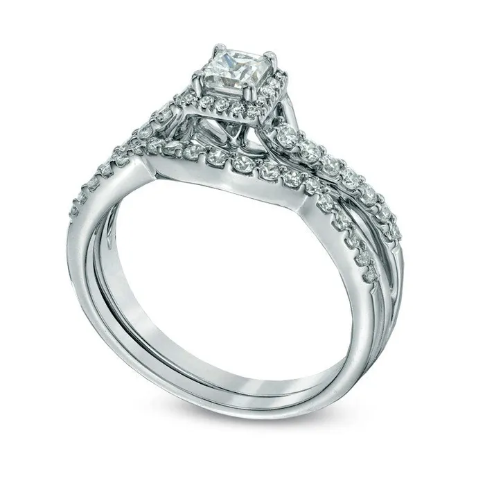 Rings Goldia 075 CT TW PrincessCut Natural Diamond Frame Twist Shank Bridal Engagement Ring Set in Solid 10K White Gold Rings Goldia 075 CT TW PrincessCut Natural Diamond Frame Twist Shank Bridal Engagement Ring Set in Solid 10K White Gold
