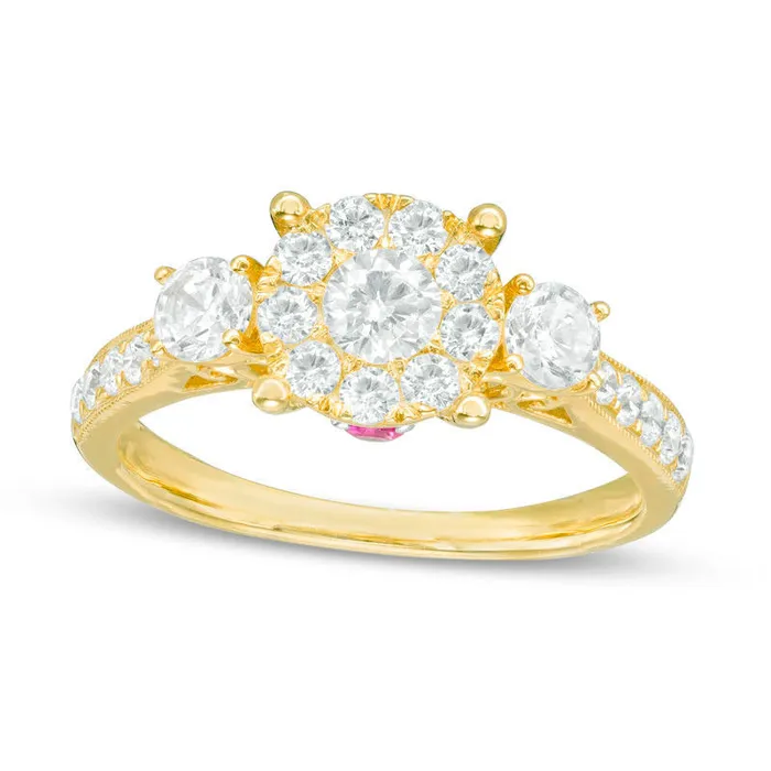 Rings Goldia 088 CT TW Natural Diamond and Pink Sapphire Three Stone Engagement Ring in Solid 10K Yellow Gold Rings Goldia 088 CT TW Natural Diamond and Pink Sapphire Three Stone Engagement Ring in Solid 10K Yellow Gold