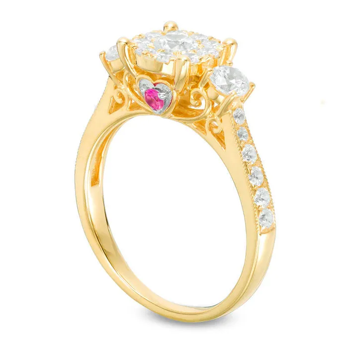 Rings Goldia 088 CT TW Natural Diamond and Pink Sapphire Three Stone Engagement Ring in Solid 10K Yellow Gold Rings Goldia 088 CT TW Natural Diamond and Pink Sapphire Three Stone Engagement Ring in Solid 10K Yellow Gold