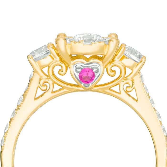 Rings Goldia 088 CT TW Natural Diamond and Pink Sapphire Three Stone Engagement Ring in Solid 10K Yellow Gold Rings Goldia 088 CT TW Natural Diamond and Pink Sapphire Three Stone Engagement Ring in Solid 10K Yellow Gold