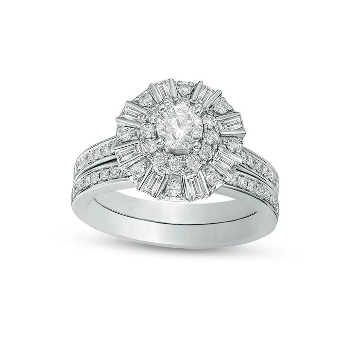 Rings Goldia 10 CT TW Natural Diamond Double Frame Bridal Engagement Ring Set in Solid 10K White Gold Rings Goldia 10 CT TW Natural Diamond Double Frame Bridal Engagement Ring Set in Solid 10K White Gold