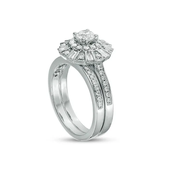 Rings Goldia 10 CT TW Natural Diamond Double Frame Bridal Engagement Ring Set in Solid 10K White Gold Rings Goldia 10 CT TW Natural Diamond Double Frame Bridal Engagement Ring Set in Solid 10K White Gold