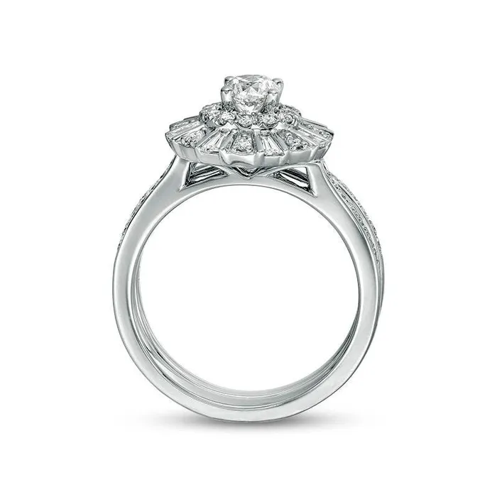 Rings Goldia 10 CT TW Natural Diamond Double Frame Bridal Engagement Ring Set in Solid 10K White Gold Rings Goldia 10 CT TW Natural Diamond Double Frame Bridal Engagement Ring Set in Solid 10K White Gold