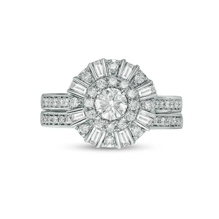 Rings Goldia 10 CT TW Natural Diamond Double Frame Bridal Engagement Ring Set in Solid 10K White Gold Rings Goldia 10 CT TW Natural Diamond Double Frame Bridal Engagement Ring Set in Solid 10K White Gold