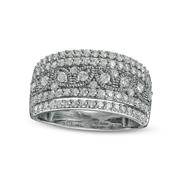 Rings Goldia 10 CT TW Natural Diamond MultiRow Leaf Anniversary Band in Sterling Silver Rings Goldia 10 CT TW Natural Diamond MultiRow Leaf Anniversary Band in Sterling Silver