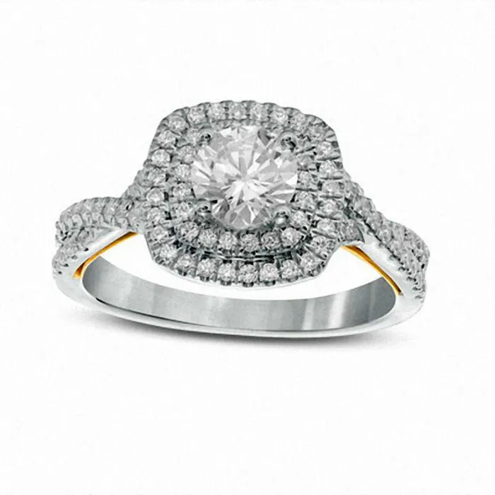 Rings Goldia 117 CT TW Natural Diamond Cushion Frame Twist Engagement Ring in Solid 14K TwoTone Gold Rings Goldia 117 CT TW Natural Diamond Cushion Frame Twist Engagement Ring in Solid 14K TwoTone Gold