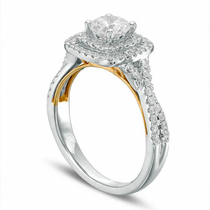 Rings Goldia 117 CT TW Natural Diamond Cushion Frame Twist Engagement Ring in Solid 14K TwoTone Gold Rings Goldia 117 CT TW Natural Diamond Cushion Frame Twist Engagement Ring in Solid 14K TwoTone Gold