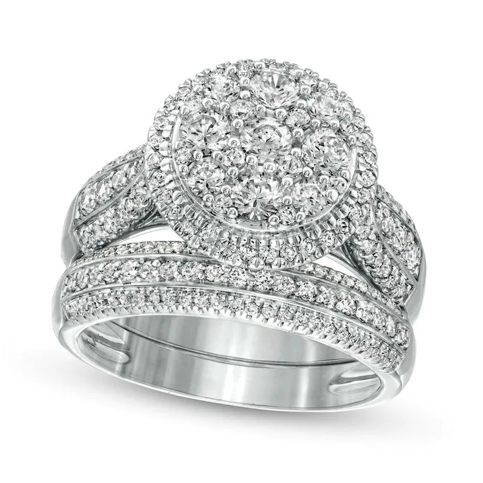 Rings Goldia 15 CT TW Composite Natural Diamond Frame MultiRow Bridal Engagement Ring Set in Solid 10K White Gold Rings Goldia 15 CT TW Composite Natural Diamond Frame MultiRow Bridal Engagement Ring Set in Solid 10K White Gold