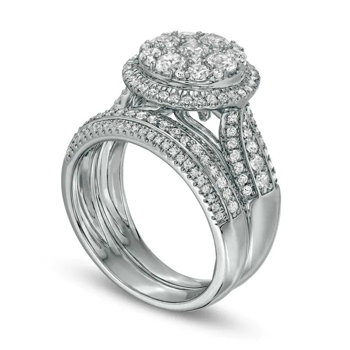 Rings Goldia 15 CT TW Composite Natural Diamond Frame MultiRow Bridal Engagement Ring Set in Solid 10K White Gold Rings Goldia 15 CT TW Composite Natural Diamond Frame MultiRow Bridal Engagement Ring Set in Solid 10K White Gold