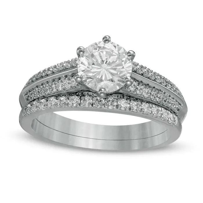 Rings Goldia 15 CT TW Natural Diamond Edge Double Row Bridal Engagement Ring Set in Solid 10K White Gold Rings Goldia 15 CT TW Natural Diamond Edge Double Row Bridal Engagement Ring Set in Solid 10K White Gold