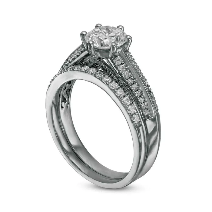 Rings Goldia 15 CT TW Natural Diamond Edge Double Row Bridal Engagement Ring Set in Solid 10K White Gold Rings Goldia 15 CT TW Natural Diamond Edge Double Row Bridal Engagement Ring Set in Solid 10K White Gold