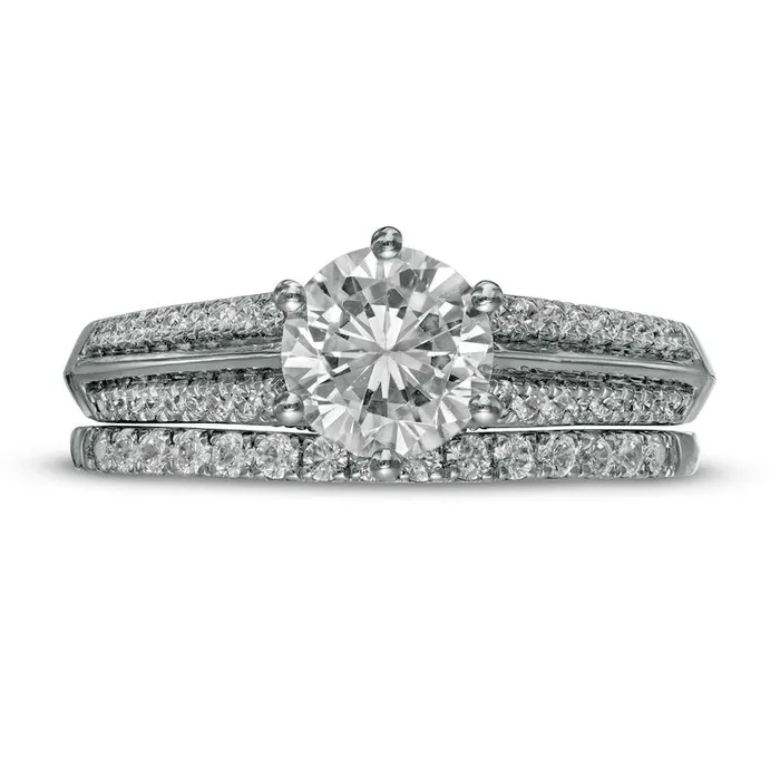 Rings Goldia 15 CT TW Natural Diamond Edge Double Row Bridal Engagement Ring Set in Solid 10K White Gold Rings Goldia 15 CT TW Natural Diamond Edge Double Row Bridal Engagement Ring Set in Solid 10K White Gold