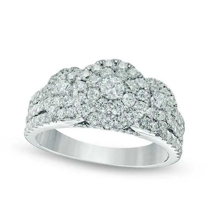 Rings Goldia 15 CT TW Natural Diamond Frame Three Stone MultiRow Engagement Ring in Solid 10K White Gold Rings Goldia 15 CT TW Natural Diamond Frame Three Stone MultiRow Engagement Ring in Solid 10K White Gold