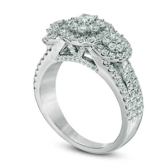 Rings Goldia 15 CT TW Natural Diamond Frame Three Stone MultiRow Engagement Ring in Solid 10K White Gold Rings Goldia 15 CT TW Natural Diamond Frame Three Stone MultiRow Engagement Ring in Solid 10K White Gold