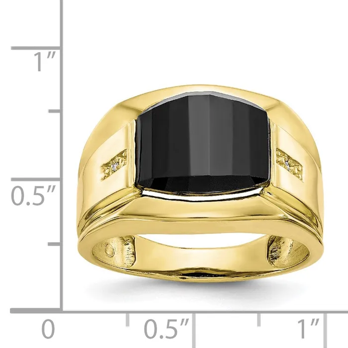 Rings Goldia 10K Yellow Gold Mens Real Diamond and Black Onyx Ring