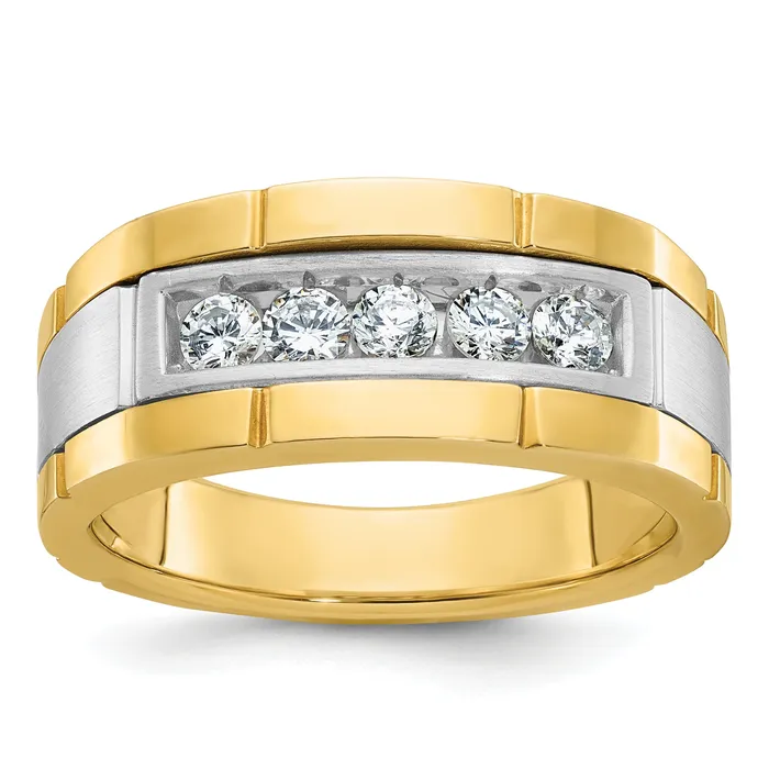 Rings Goldia 14k Twotone Two Tone 12 Ct Lab Grown Diamond VSSI G Five Stone Polished and Satin Mens Ring Rings Goldia 14k Twotone Two Tone 12 Ct Lab Grown Diamond VSSI G Five Stone Polished and Satin Mens Ring