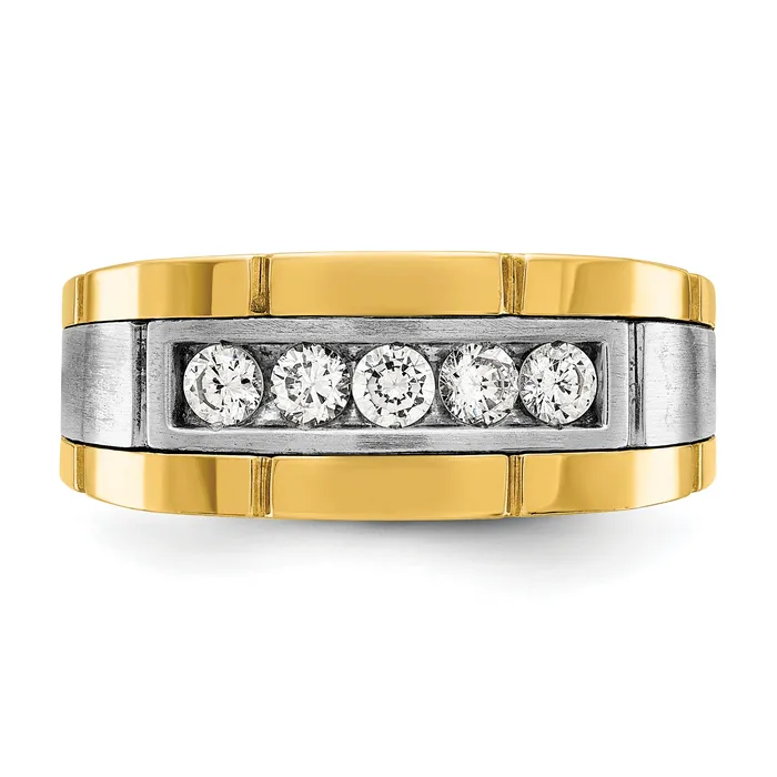 Rings Goldia 14k Twotone Two Tone 12 Ct Lab Grown Diamond VSSI G Five Stone Polished and Satin Mens Ring