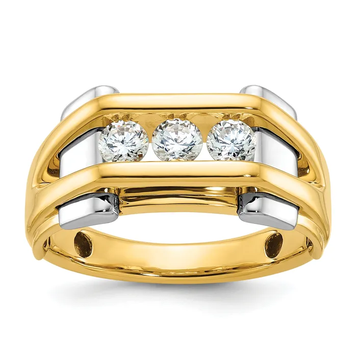 Rings Goldia 14k Twotone Two Tone 12 Ct Lab Grown Diamond VSSI G Three Stone Mens Ring Rings Goldia 14k Twotone Two Tone 12 Ct Lab Grown Diamond VSSI G Three Stone Mens Ring