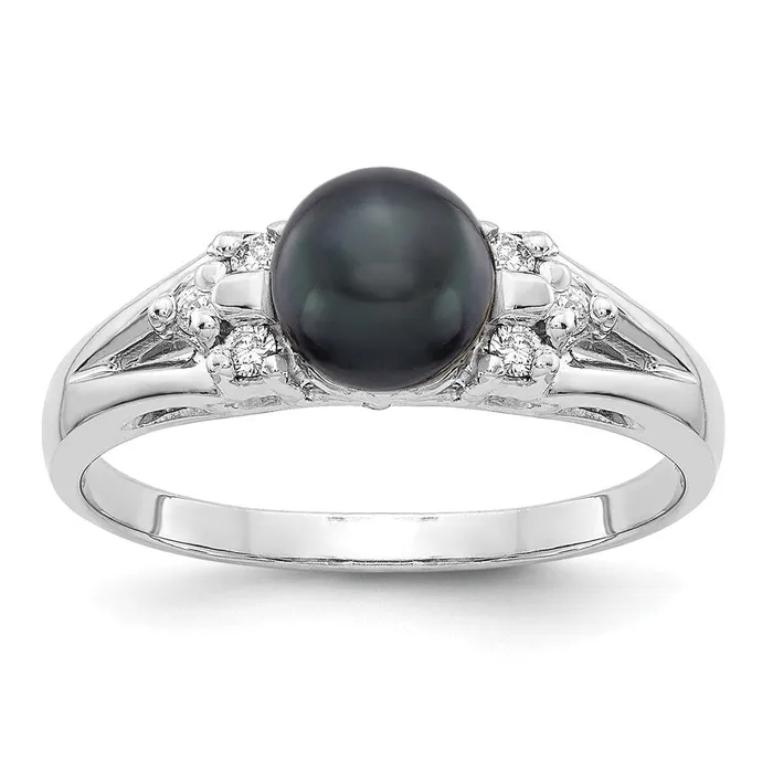 Rings Goldia 14k White Gold 6mm Black FW Cultured Pearl AA Diamond ring