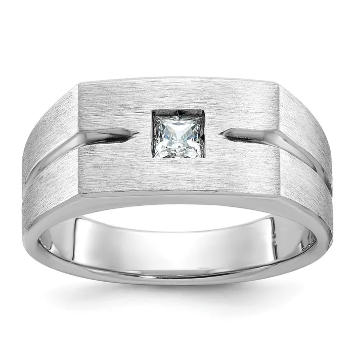 Rings Goldia 14k White Gold Mens Polished and Satin 14 carat Diamond Complete Ring Rings Goldia 14k White Gold Mens Polished and Satin 14 carat Diamond Complete Ring