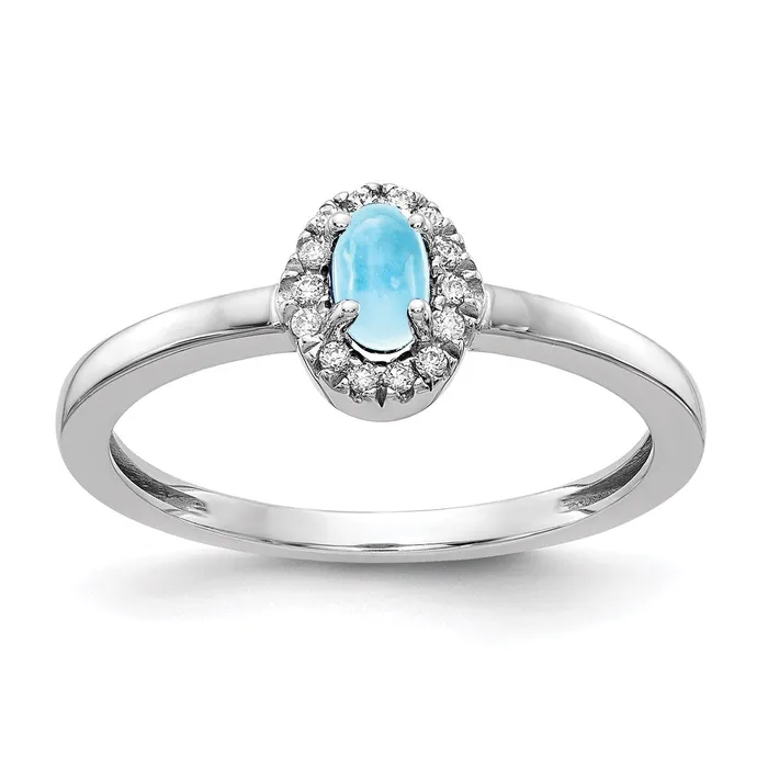 Rings Goldia 14k White Gold Real Diamond and Oval Cabochon Blue Topaz Ring