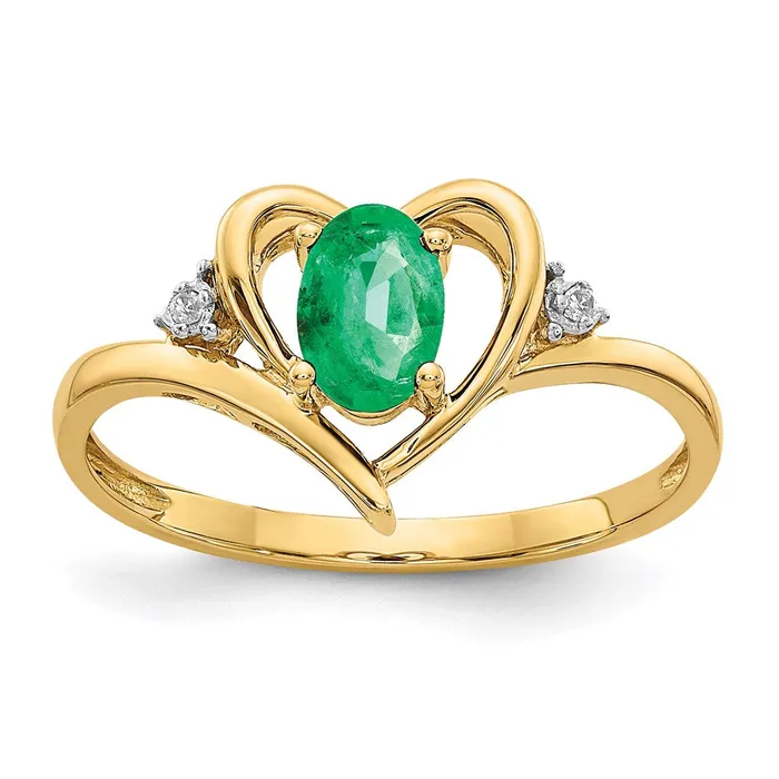 Rings Goldia 14K Yellow Gold Emerald and Real Diamond Heart Ring