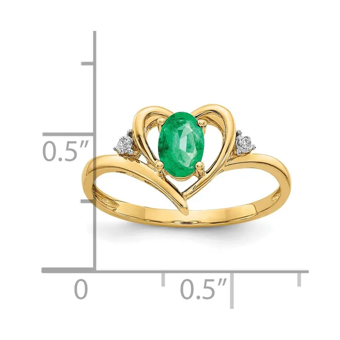 Rings Goldia 14K Yellow Gold Emerald and Real Diamond Heart Ring