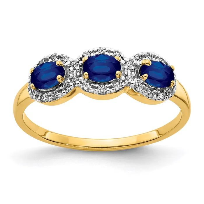 Rings Goldia 14K Yellow Gold Sapphire and Real Diamond 3Stone Ring