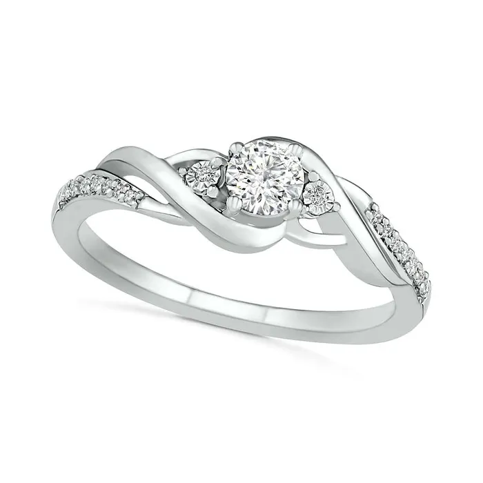 Rings Goldia 40mm LabCreated White Sapphire and 005 CT TW Diamond Bypass Twist Shank Ring in Sterling Silver
