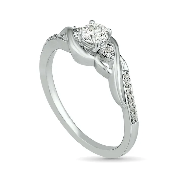Rings Goldia 40mm LabCreated White Sapphire and 005 CT TW Diamond Bypass Twist Shank Ring in Sterling Silver Rings Goldia 40mm LabCreated White Sapphire and 005 CT TW Diamond Bypass Twist Shank Ring in Sterling Silver