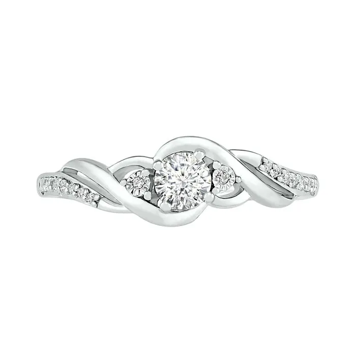Rings Goldia 40mm LabCreated White Sapphire and 005 CT TW Diamond Bypass Twist Shank Ring in Sterling Silver Rings Goldia 40mm LabCreated White Sapphire and 005 CT TW Diamond Bypass Twist Shank Ring in Sterling Silver