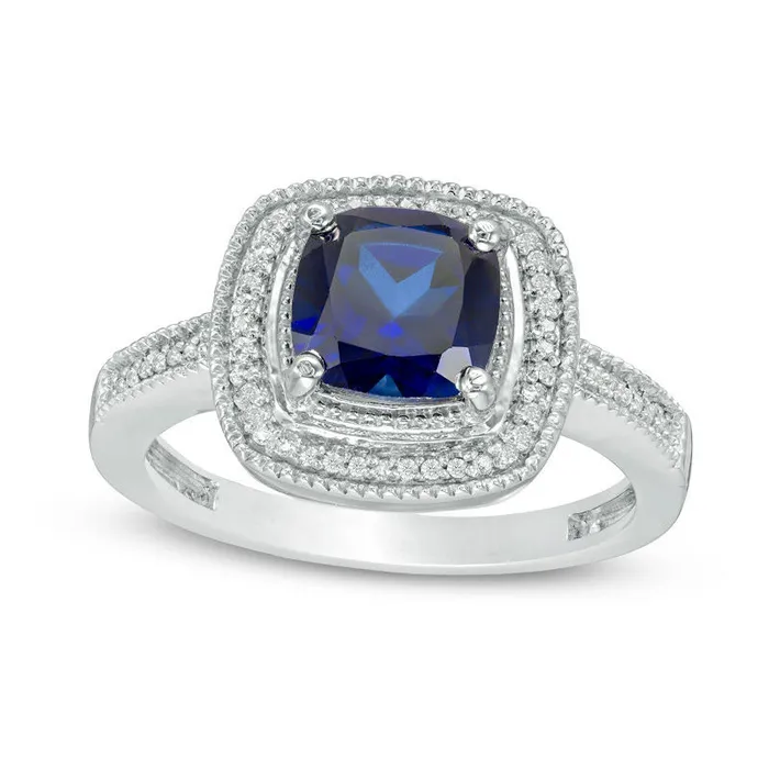 Rings Goldia 70mm CushionCut LabCreated Blue Sapphire and 010 CT TW Diamond Frame Engagement Ring in Solid 10K White Gold Rings Goldia 70mm CushionCut LabCreated Blue Sapphire and 010 CT TW Diamond Frame Engagement Ring in Solid 10K White Gold