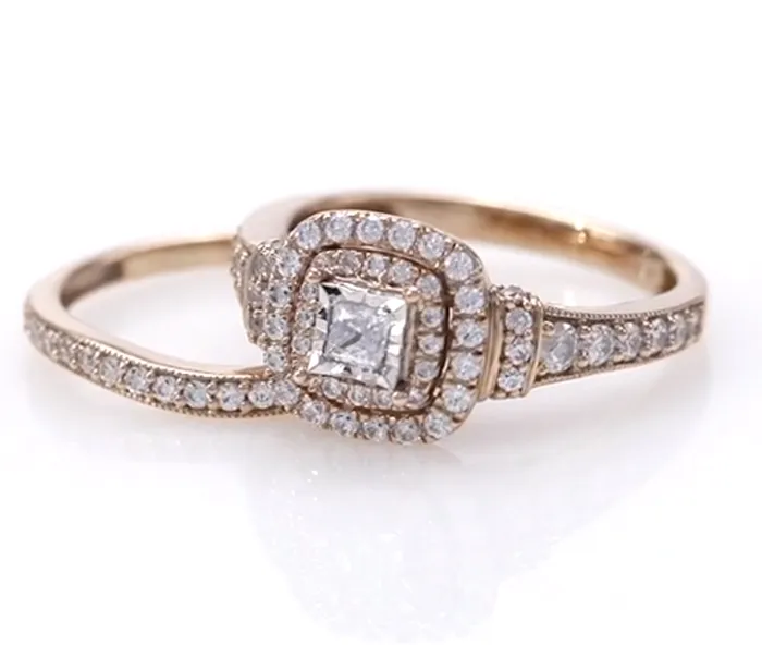 Rings Goldiacom 1 CT TW Princess Cut Diamond Vintage Style Double Frame Engagement Bridal Set in 14K Rose Gold