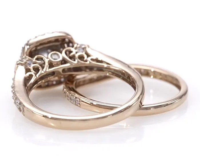 Rings Goldiacom 1 CT TW Princess Cut Diamond Vintage Style Double Frame Engagement Bridal Set in 14K Rose Gold