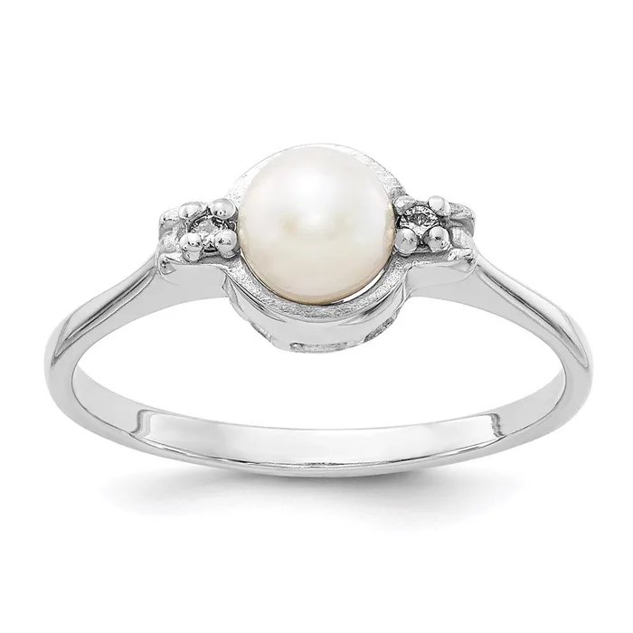 Rings Goldiacom 14k White Gold 5mm FW Cultured Pearl AAA Real Diamond ring Rings Goldiacom 14k White Gold 5mm FW Cultured Pearl AAA Real Diamond ring