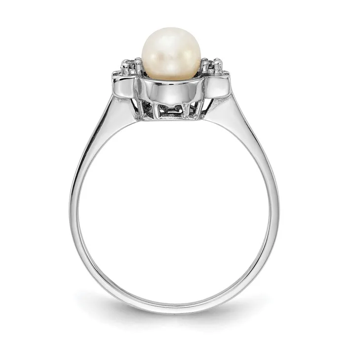 Rings Goldiacom 14k White Gold 5mm FW Cultured Pearl AAA Real Diamond ring