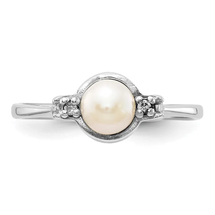 Rings Goldiacom 14k White Gold 5mm FW Cultured Pearl AAA Real Diamond ring