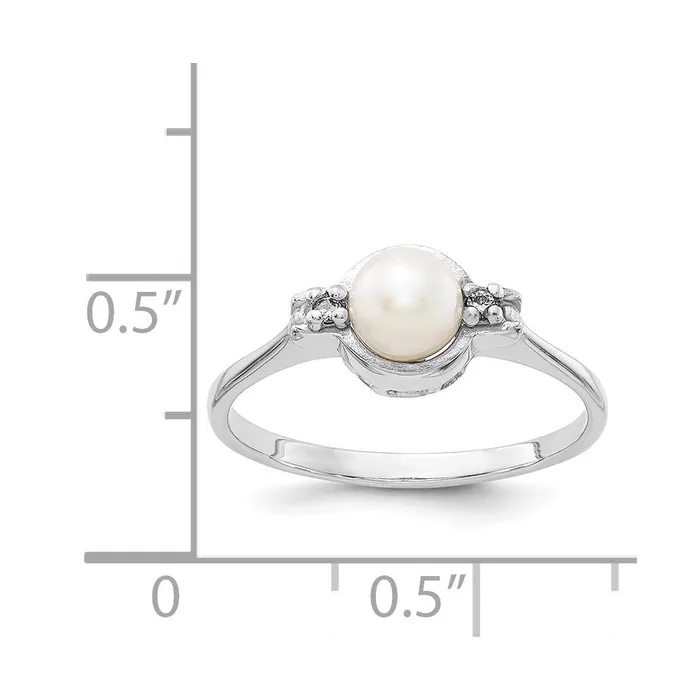 Rings Goldiacom 14k White Gold 5mm FW Cultured Pearl AAA Real Diamond ring